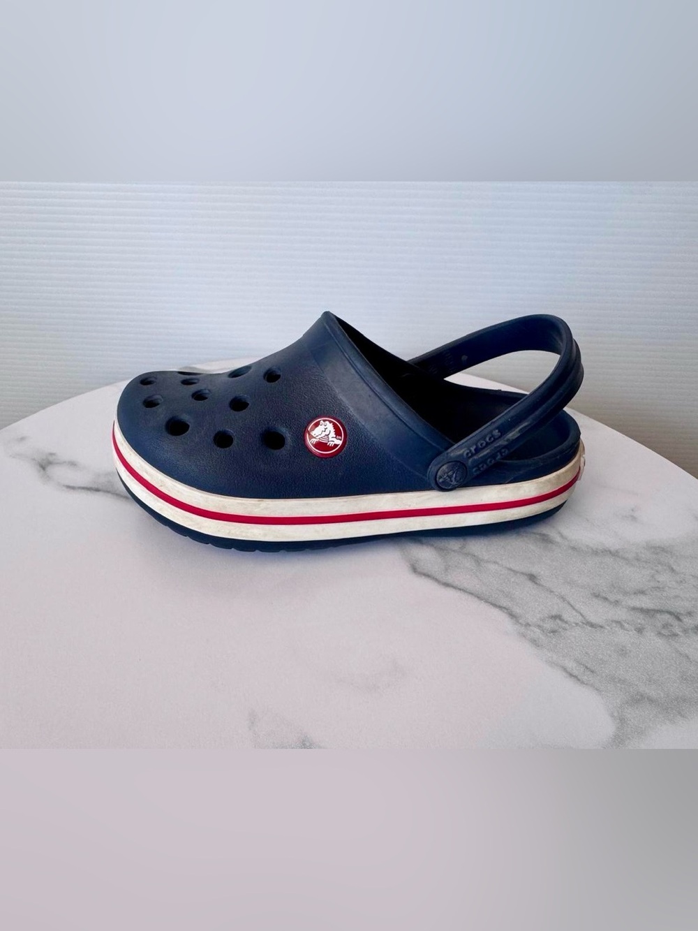 CROCS Kids Navy Clog with Red and White Stripe